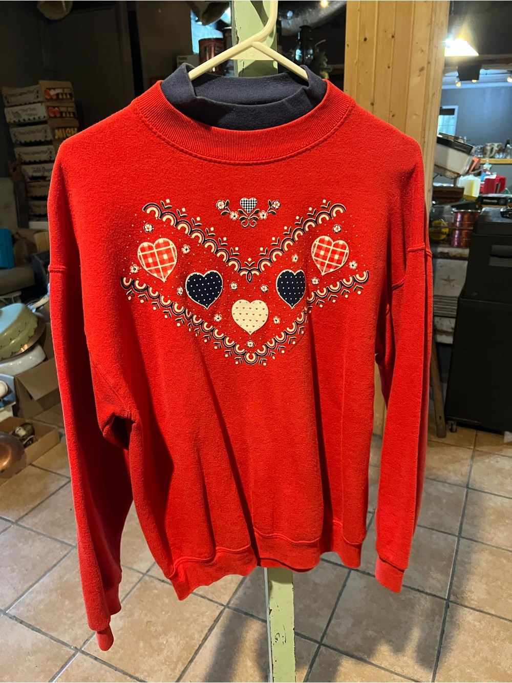Fruit of the Loom Red Crewneck Sweater with Heart Motif